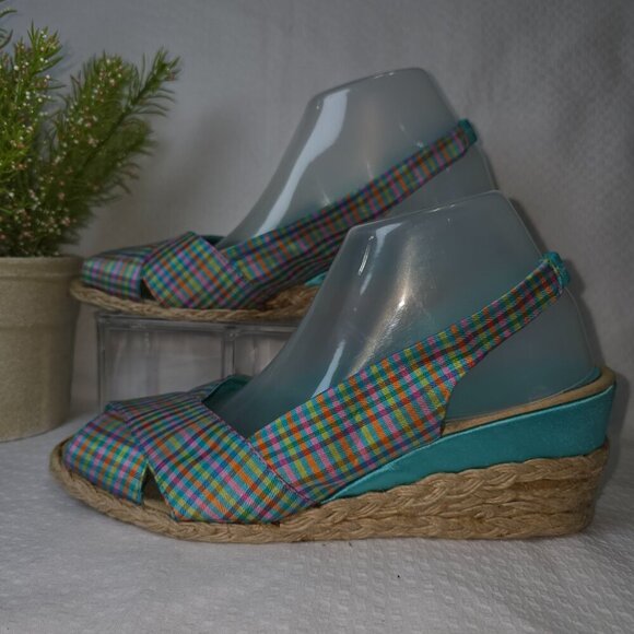 LAUREN RALPH LAUREN CAMARA PLAID ESPADRILLE HEEL WOMENS SIZE 9.5 EUC - Picture 2 of 8
